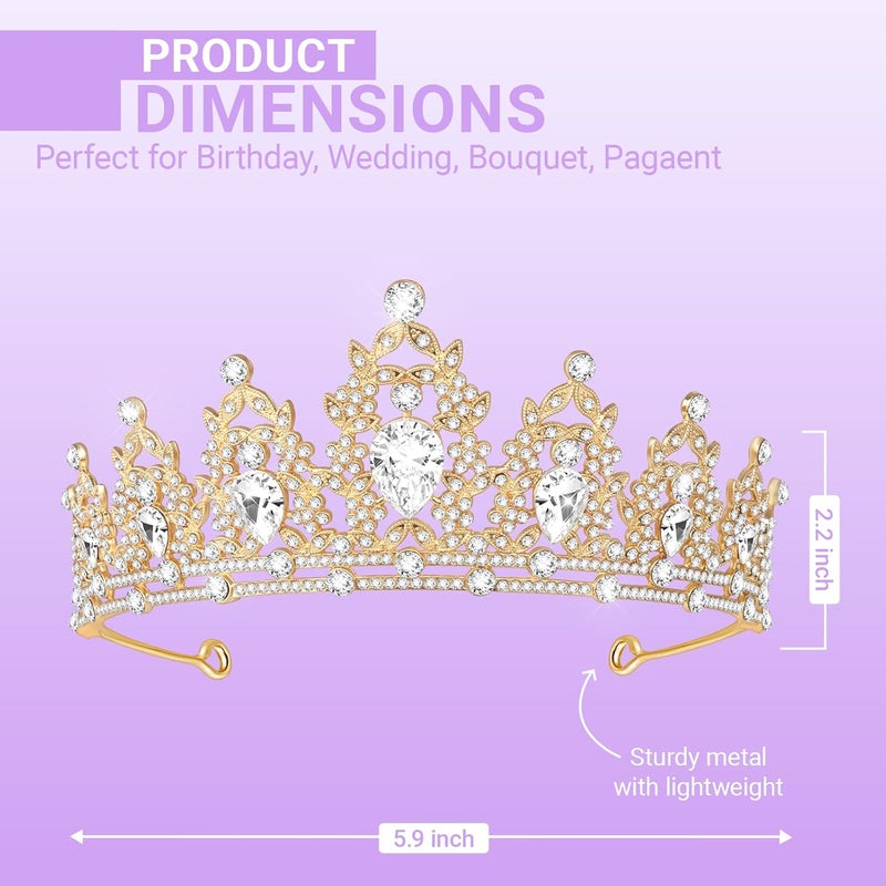 Queenship Tiara Crown for Women, Queen Tiara for Birthday Prom Bridal Party Custome Gold - Image 2